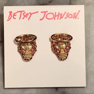 Betsey Johnson Pink Skulls with Halos Earrings NWT